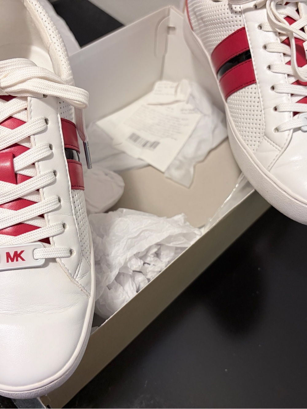 Michael Kors White Sneakers with Red Stripe Accent